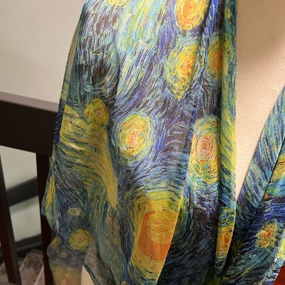 Starry Night Patterned Scarf #YC - Picture 2 of 8